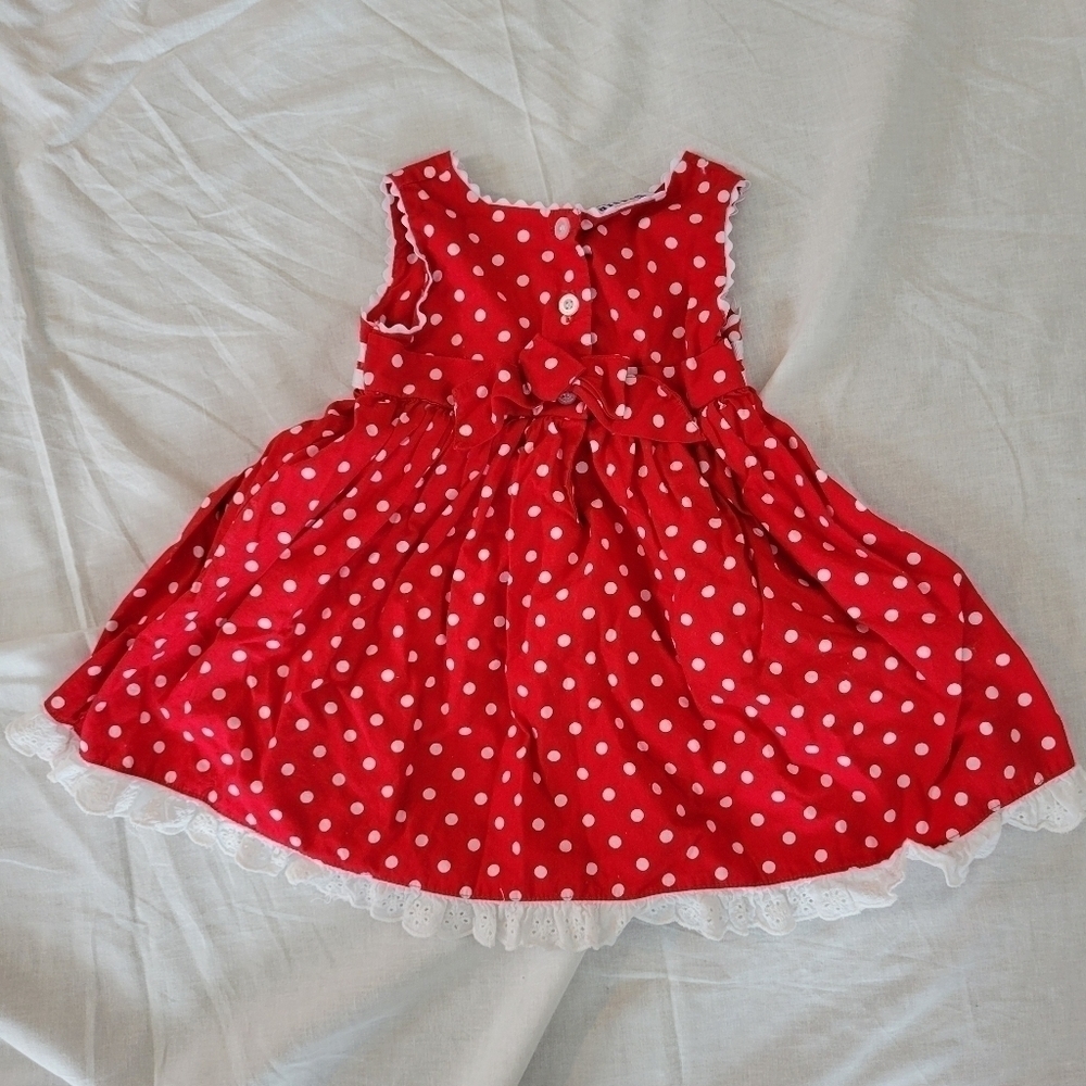 Blueberi Boulevard red polka dot eyelet lace trim summer dress 12m - Picture 5 of 5